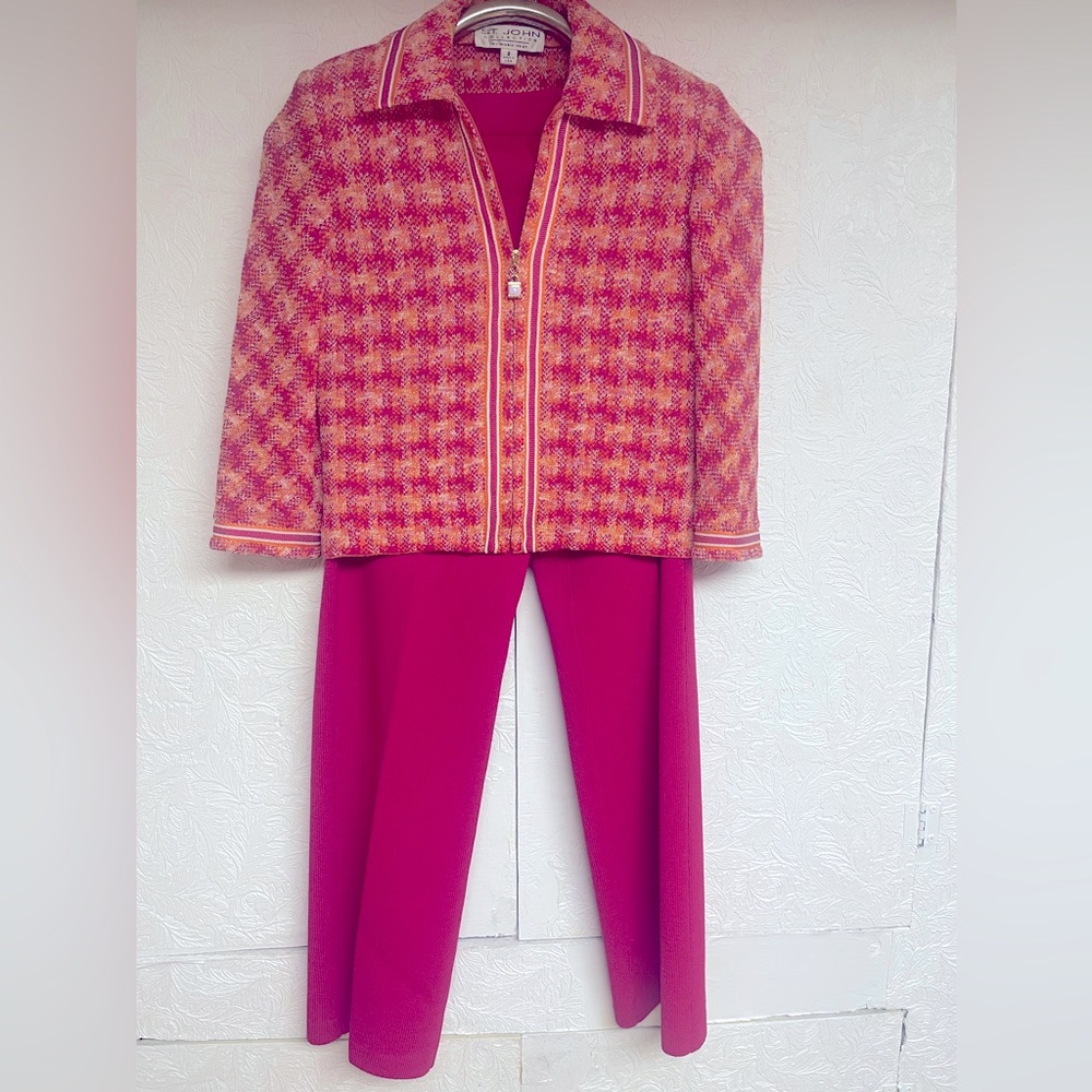 A 2 pc St John fushcia color pantsuit.